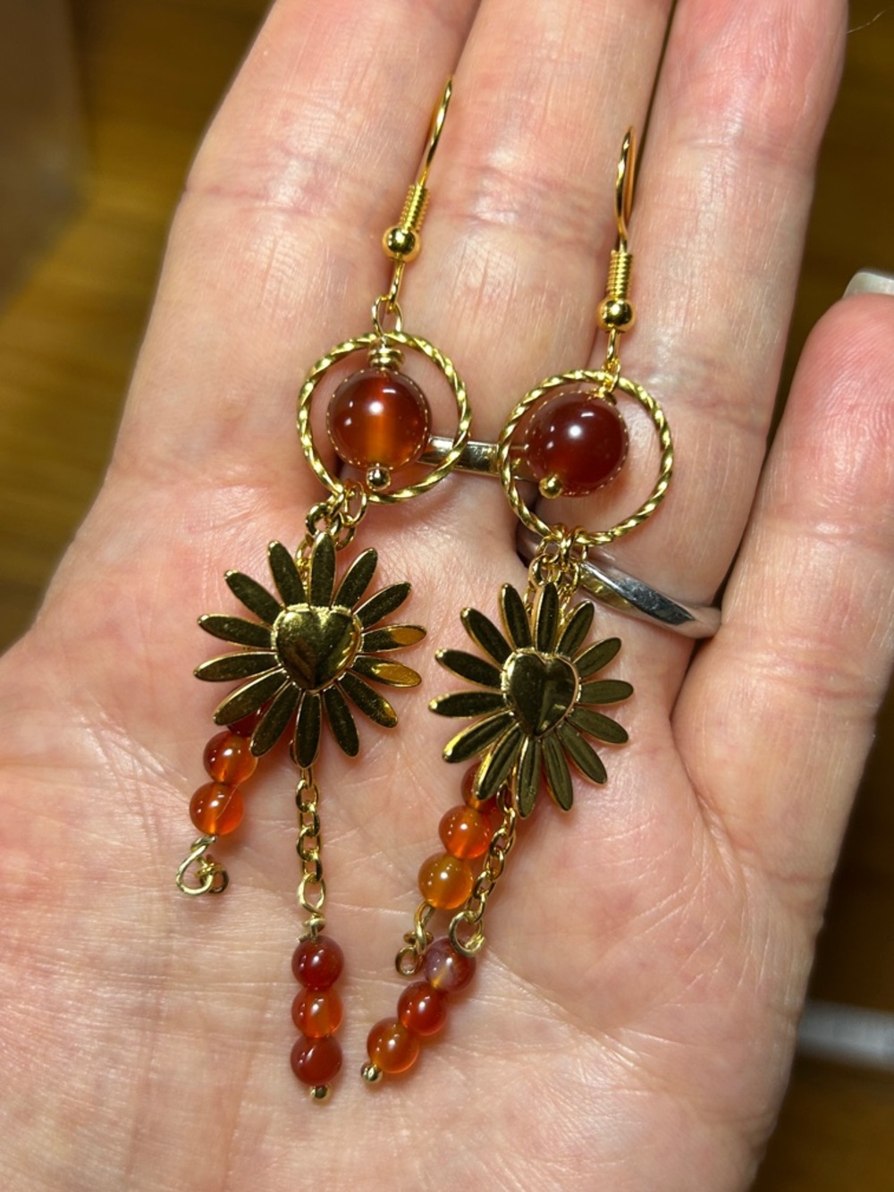 3/$25 Sun Drop Earrings with Carnelian Beads